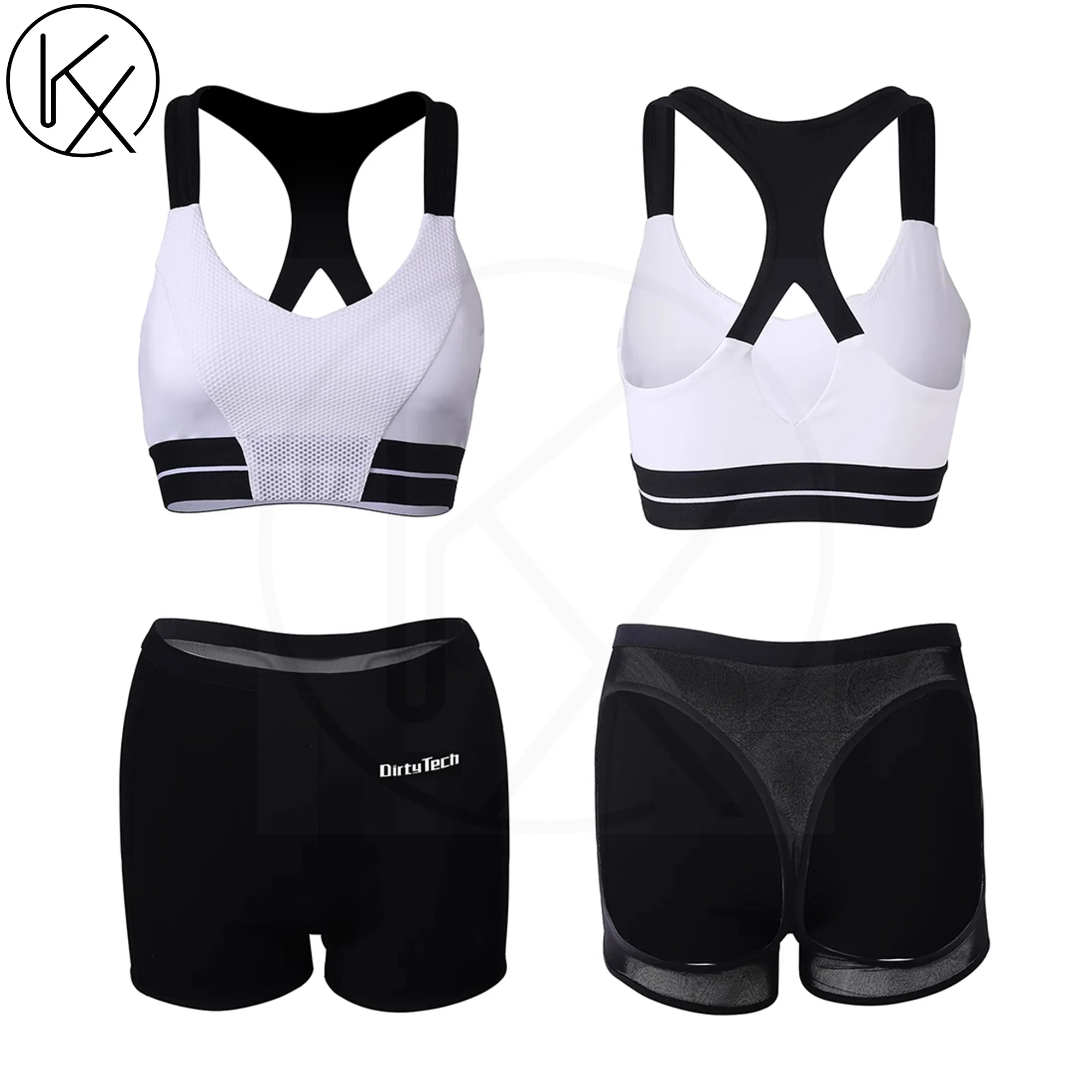 kaixiggmm-ensemble-de-sport-de-gymnastique-noir-et-blanc-gilet-a-lacets-deux-pieces-short-taille-haute-short-creux-sexy