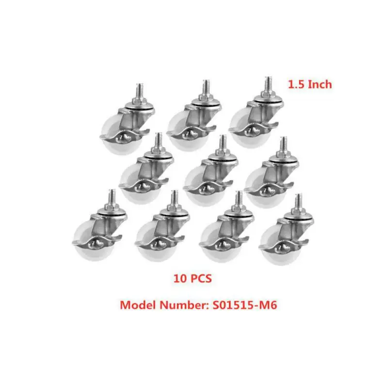 10 Packs Casters Spot 1.5 Inch White PP Screw Brake Wheel M6 Diameter 40mm Small For Shelf