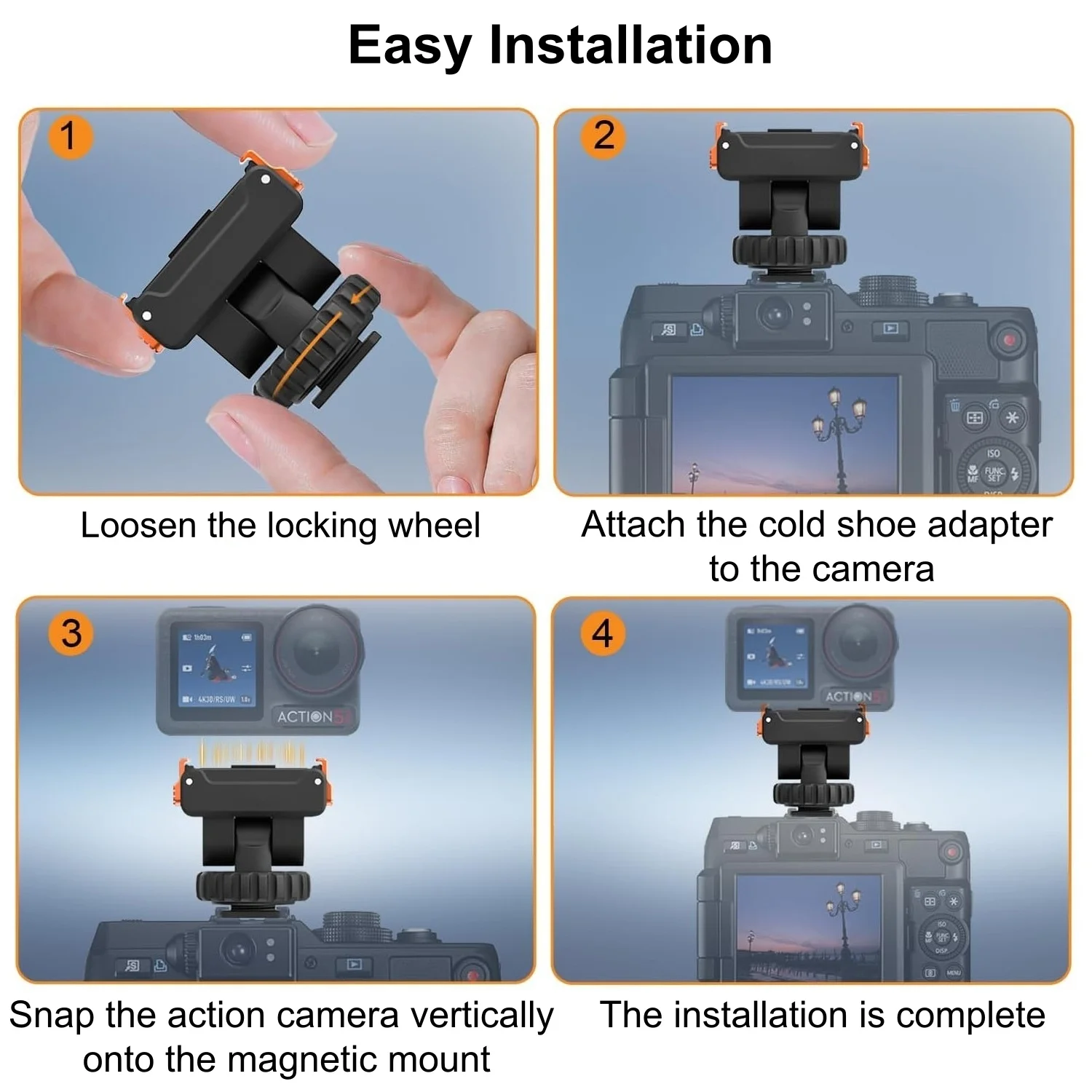 حامل كاميرا الحذاء البارد مع قاعدة توسيع محول التثبيت السريع المغناطيسي 1/4 بوصة لملحقات DJI Osmo Action 5 Pro/4/3 #5