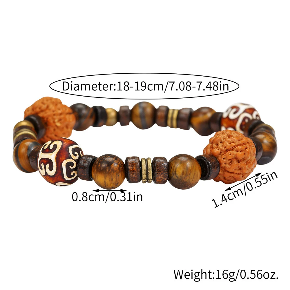 1 STÜCK Mode Ethno-Stil Bodhi Holzperlen Armband für Männer Böhmen natürliche Tigerauge Stein Armbänder Mann Tribal Schmuck – Detail 1