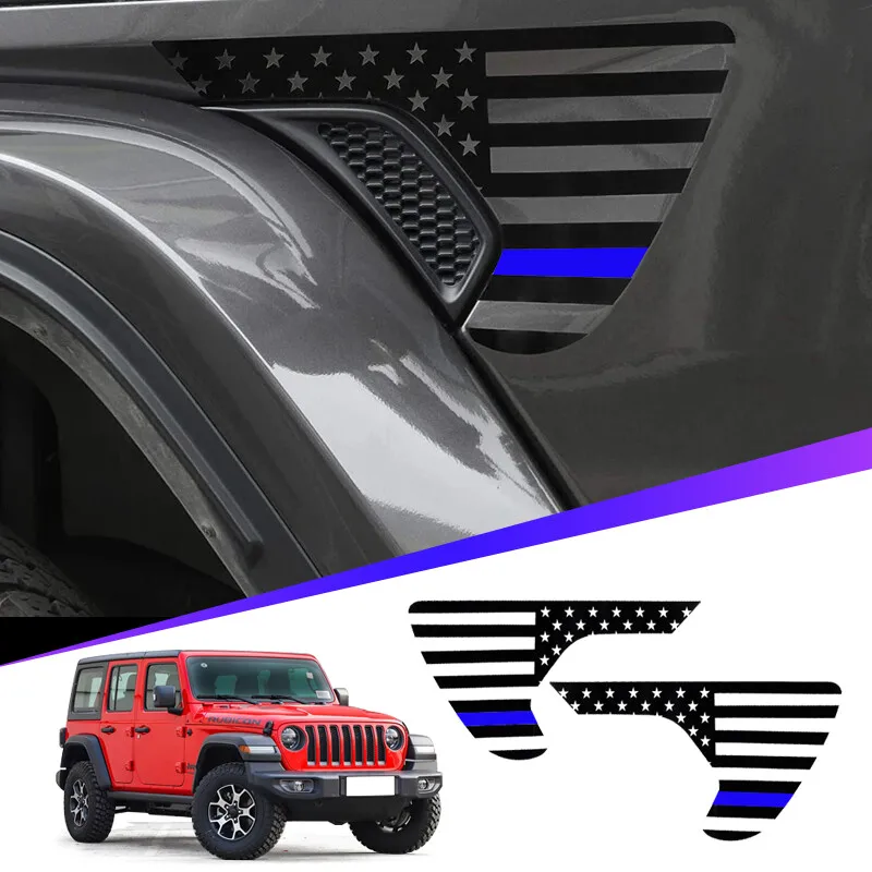 2PCS USA Flag Decor Decals Fender Vent Reflective Tie Stickers Accessories for Jeep Wrangler / Gladiator JL 2018-2024
