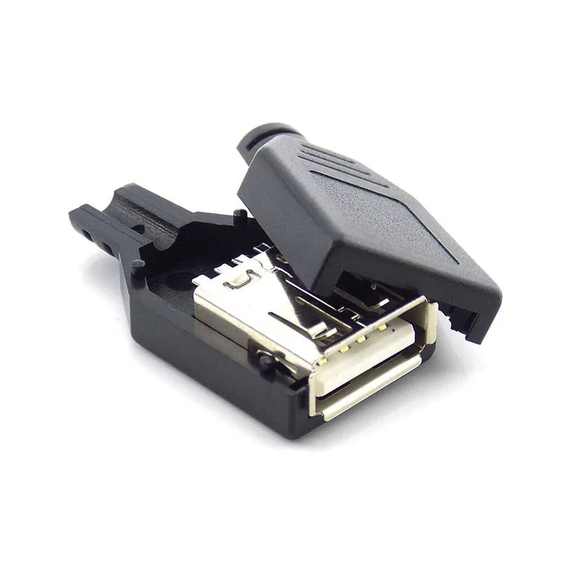 4 Pin USB 2.0 Type A Female Plug Socket Connector Black Plastic Cover Solder Type DIY Connector cable C6