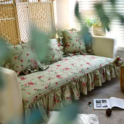 Retro Pastoral Sofa Cover Korean Ruffled Cotton Quilted Sofa Cushion Window Cushion Floormat Covers for Armchairs Home Decor