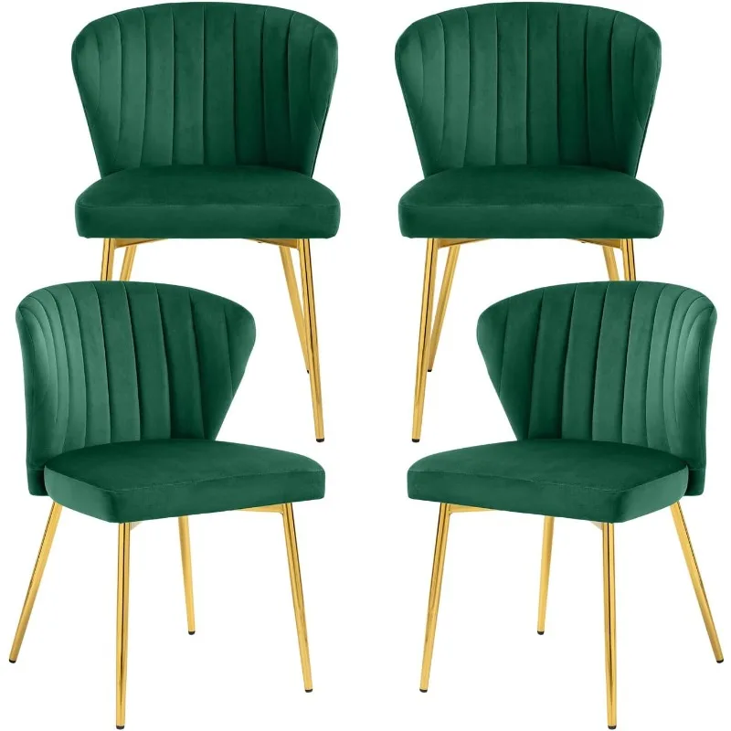 Set di 4 sedie da pranzo in velluto, sedia da pranzo imbottita capitonnè con gambe in metallo dorato, sedie da pranzo moderne della metà del secolo per