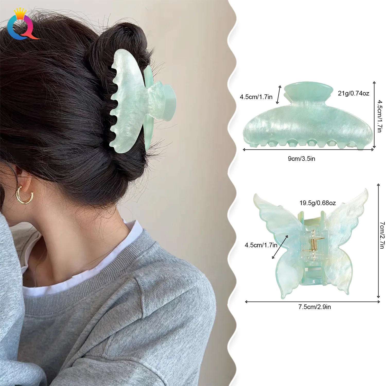 1pc Fashion Acrylic Hair Claw Faux Acetate Texture Shark Clip for Women Back of Head Messy Bun Styling Non Slip
