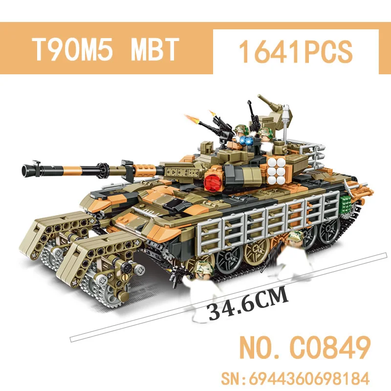 1641PCS T90M5 Main Battle Tank Building Blocks Military Weapon Army Bricks Toys for Kids Xmas Gift C0849