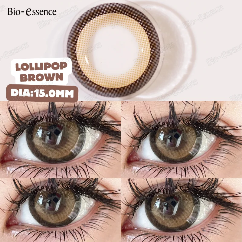 Bio-essence 1Pair Black Contact Lenses with Diopter Yearly 15.00mm Contacts Large Diameter Brown Big Eyes Makeup Soft Pupils