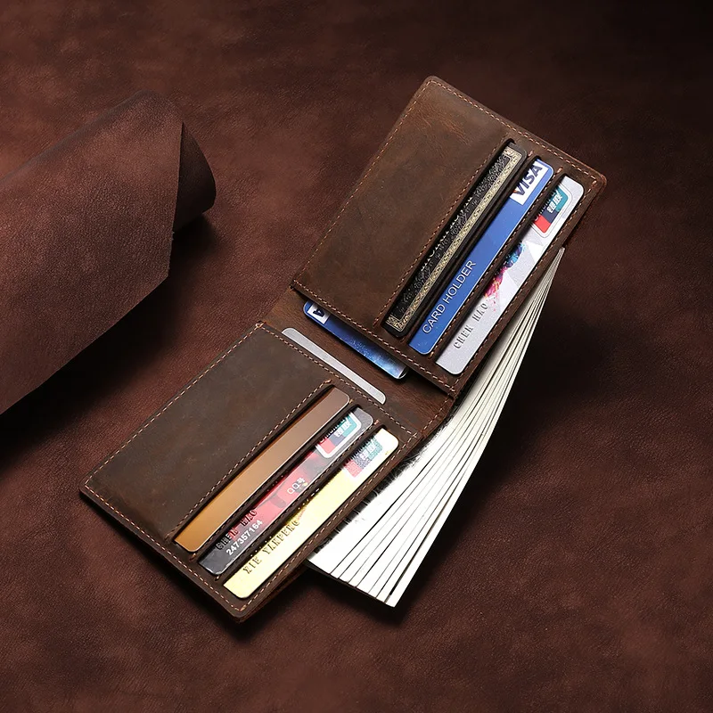 New Men's Genuine Cow Leather Wallet Short Card Holder Man Purse Male Vintage Pocket For Men