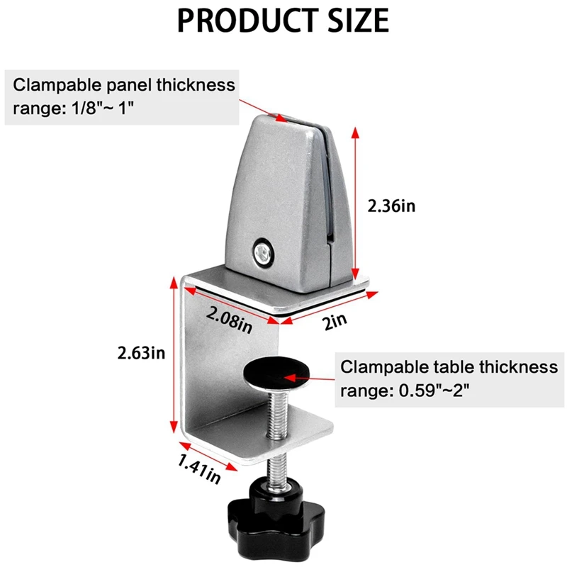Heavy Duty Sneeze Guard Clamp for 1/8 Inch to 1 Inch Thick Panel,Desk Partition Support Clamps Desktop Divider Holder-A51M