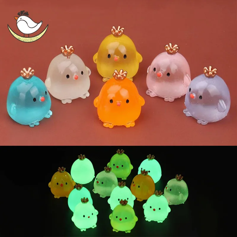 

6Pcs Mini Crown Chick Glow in the Dark Succulent Decoration Toys for Kids Resin Miniature Figurines Gift Luminous Ornaments Cute