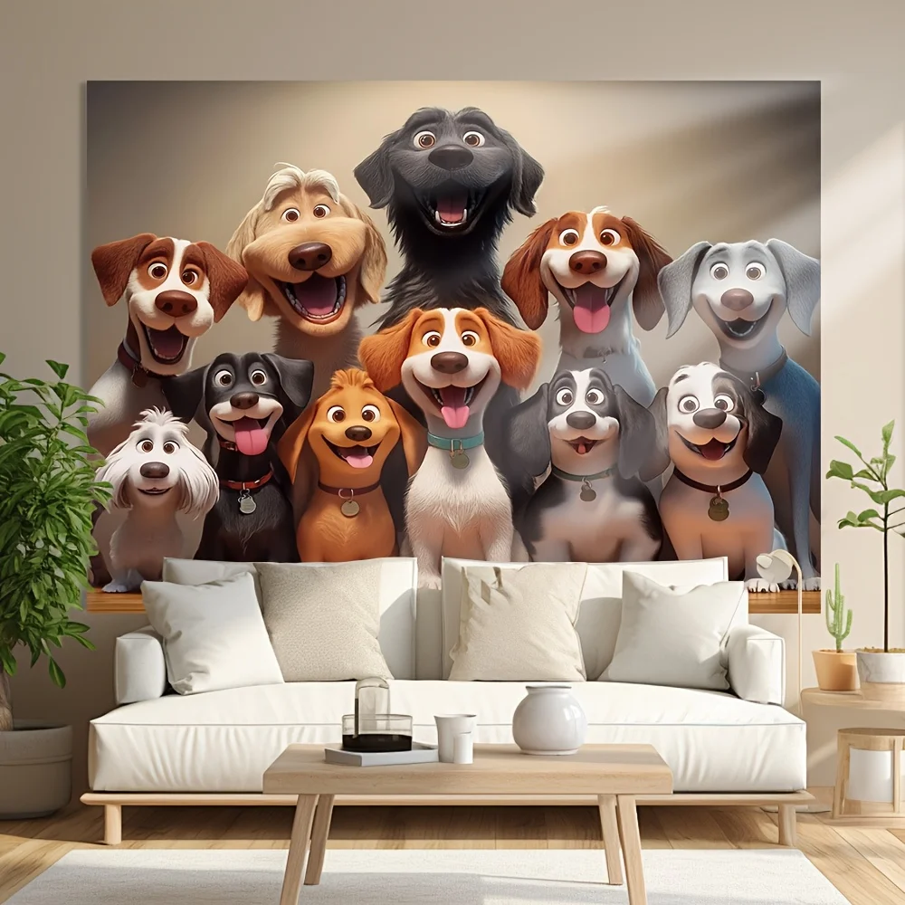 Cute Cartoon Dogs Tapestry Family Friendly Design For Kids Room Decor Soft Polyester Wall Hanging Perfect Gift For Pet Lovers
