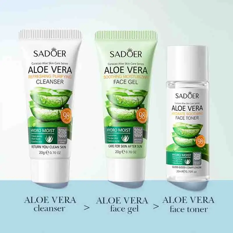 3pcs SADOER Aloe Vera Skin Care Sets Face Wash Facial Cleanser Aloe Gel  Toner Face Cream Moisturizing Anti-aging Skin Care Kit - AliExpress 66