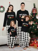 Happy New Year Family Matching Outfits Letter Plaid Print Parent-child 2 Pieces Suit Sleepwear Soft Loose Pajamas Set Xmas Wear