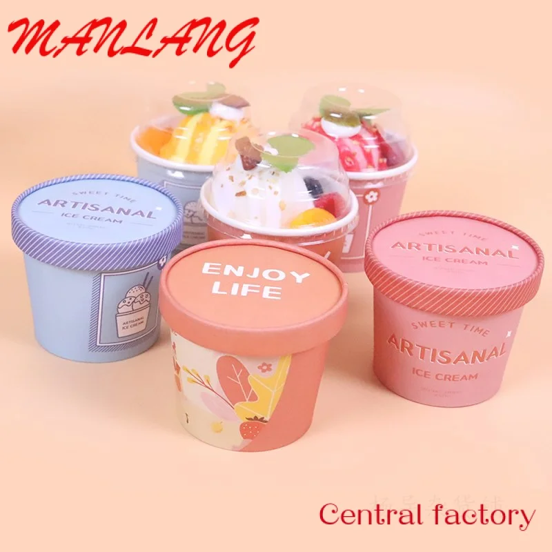 Custom  SenAng07 Eco Friendly Printed Logo paper ice cups with lid ice paper bowl paper ice cups with lid