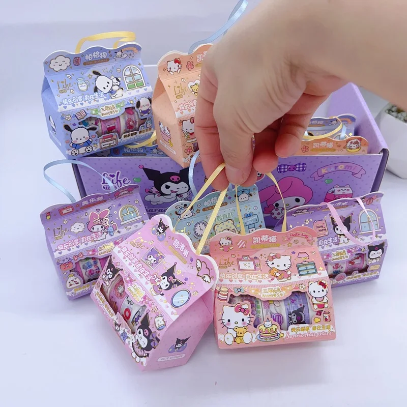 4/12box Sanrio Washi Tape Hello Kitty Kuromi Pachacco Washi Tape Kids Scrapbooking Journal Collage Material Sticker Stationery