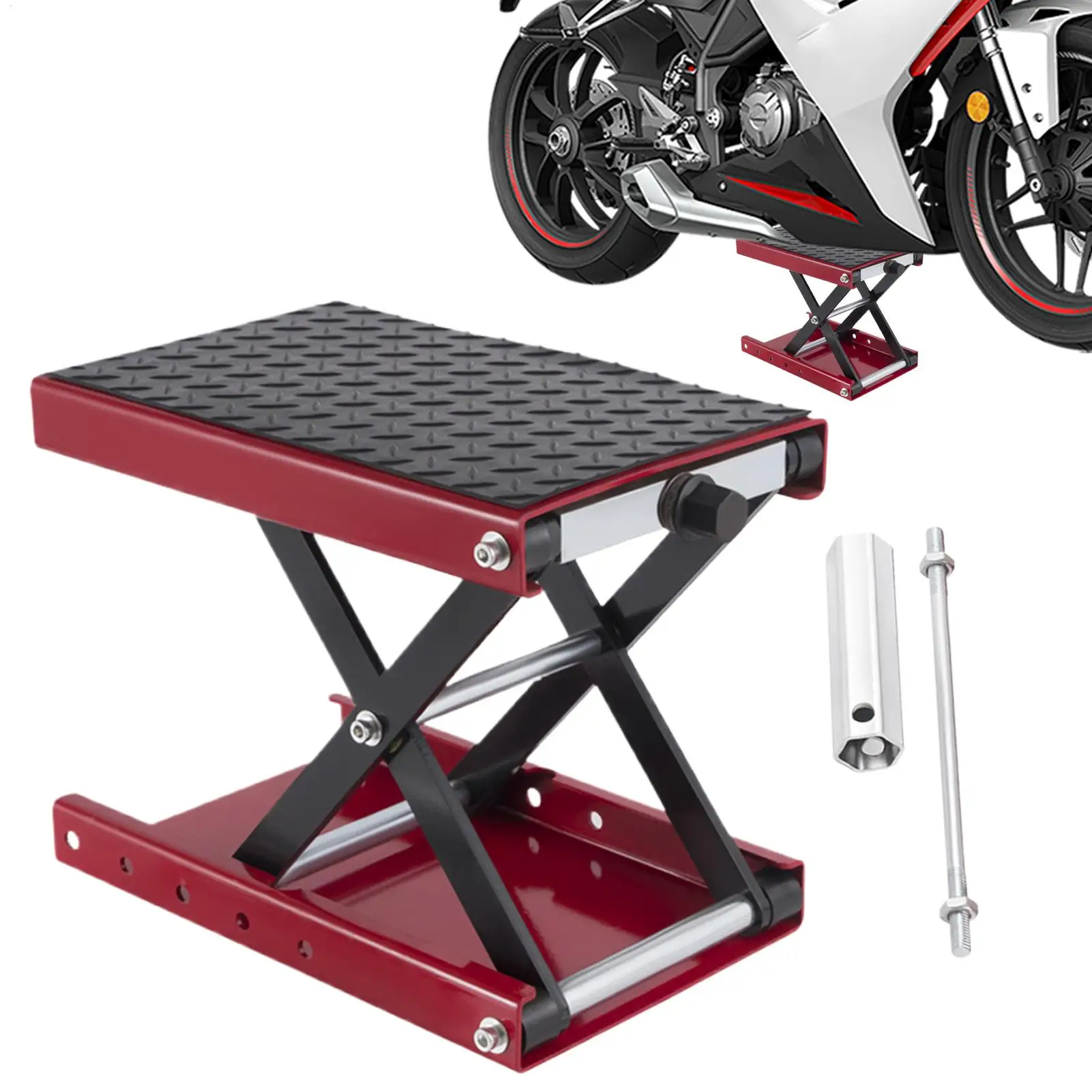 

1100 LBS Motorcycle Lift Motorcycle Scissor Lift Jack with Wide Deck & Safety Pin Steel Scissor Jack Fit for Motorcycle