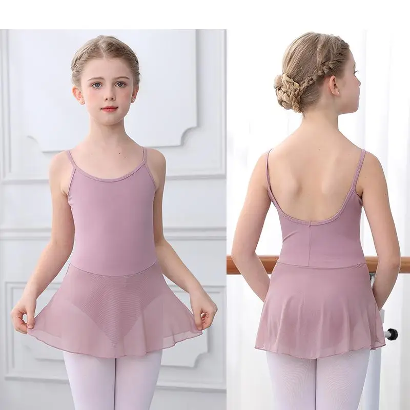 Girls Ballet Leotards Pink Ballet Dress Camisole Skirt Dress Summer Sleeveless Ballet Dance Costumes Cotton Gymnastic Bodysuits