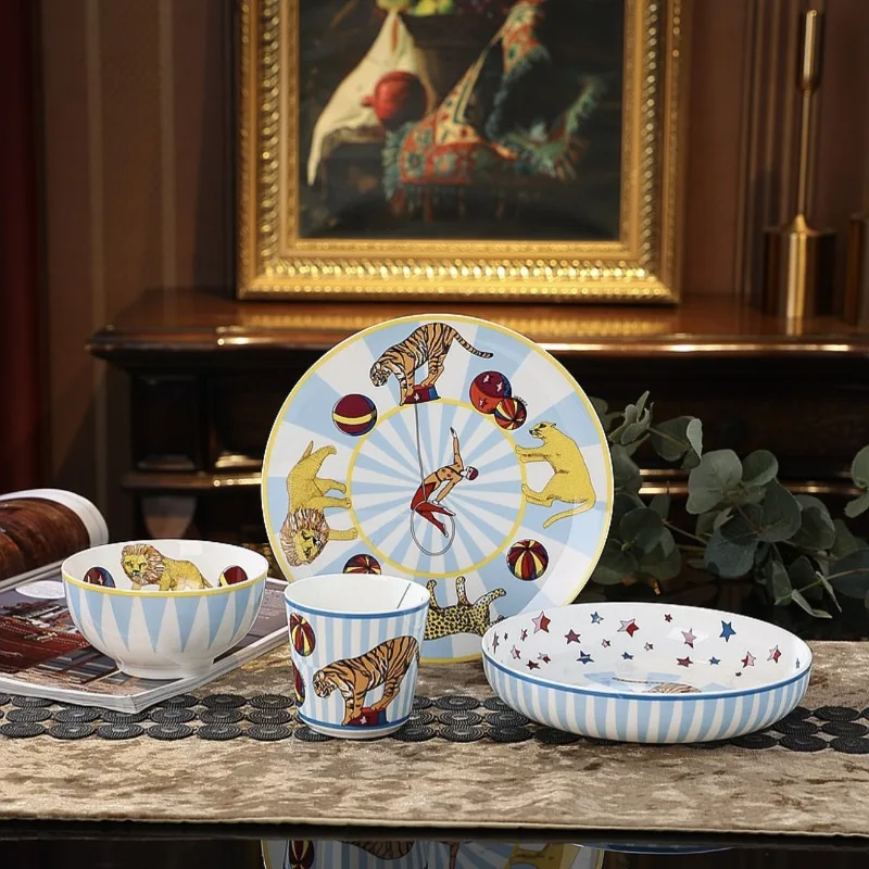 مجموعة أدوات مائدة صينية على شكل عظمة السيرك للأطفال مع أطباق بتصميم كرتوني وأكواب وأطباق حلوى #6