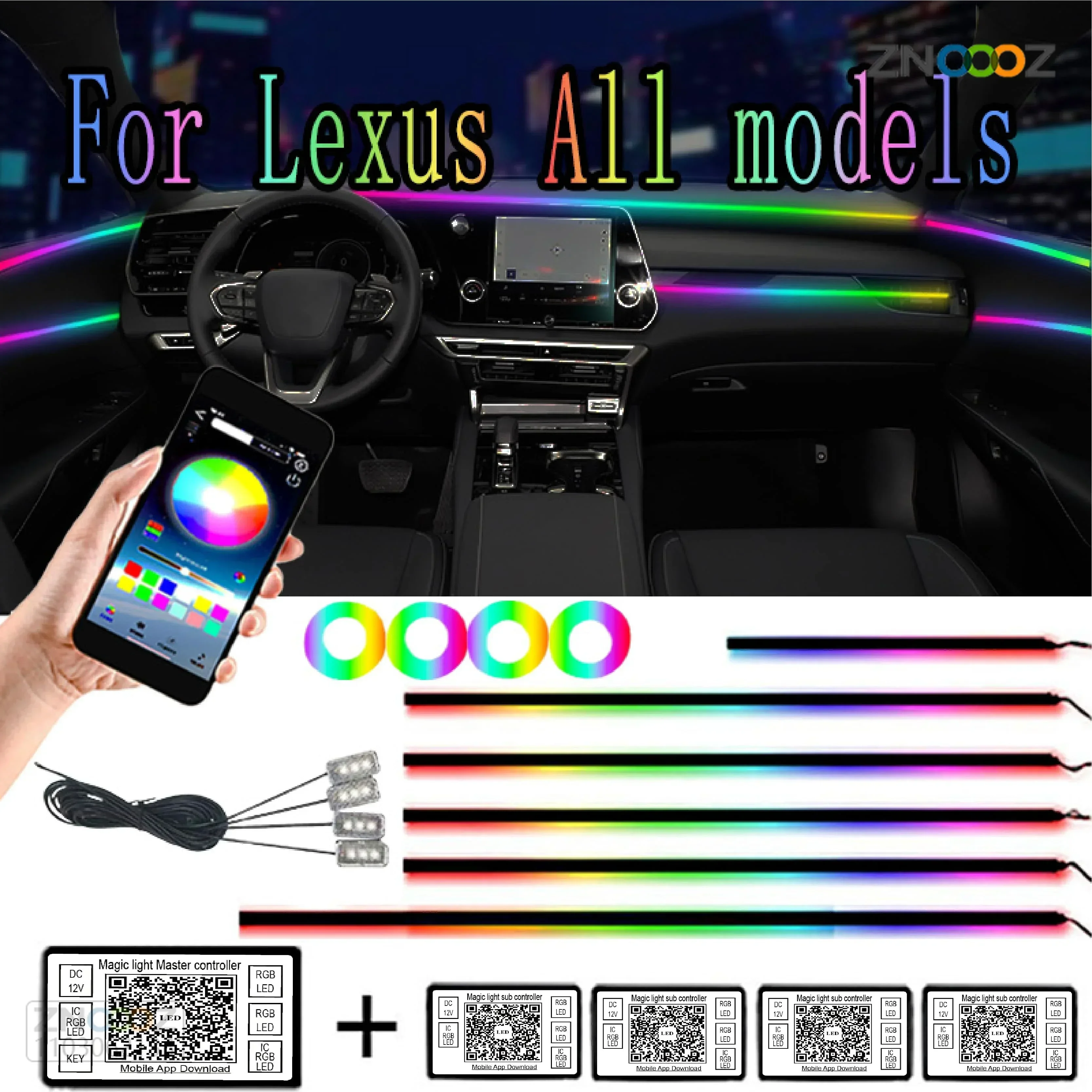 Per Lexus 64 colori RGB Symphony Car LED Interior Ambient Light