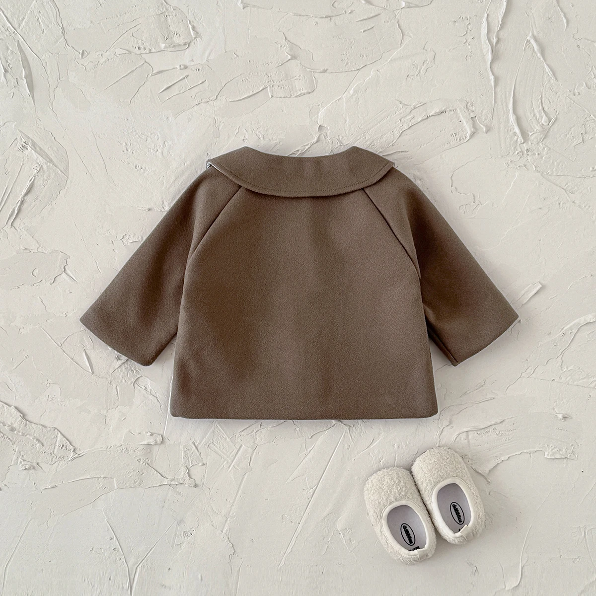 2026 New Baby Woolen Fabric Coat Cute Sun Embroidery Collar Warm Beige/Camel Outerwear Infant Toddler Autumn Winter Jacket