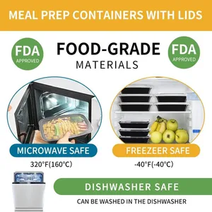 حاويات تخزين الطعام مع أغطية ، صندوق غداء بينتو بلاستيكي ، قابل للتكديس ، يمكن التخلص منه ، تحضير الوجبات ، آمن للميكروويف ، 15 عبوة أفضل 10 صناديق غداء بلاستيكية يمكن التخلص منها مبيعا - رقم 6