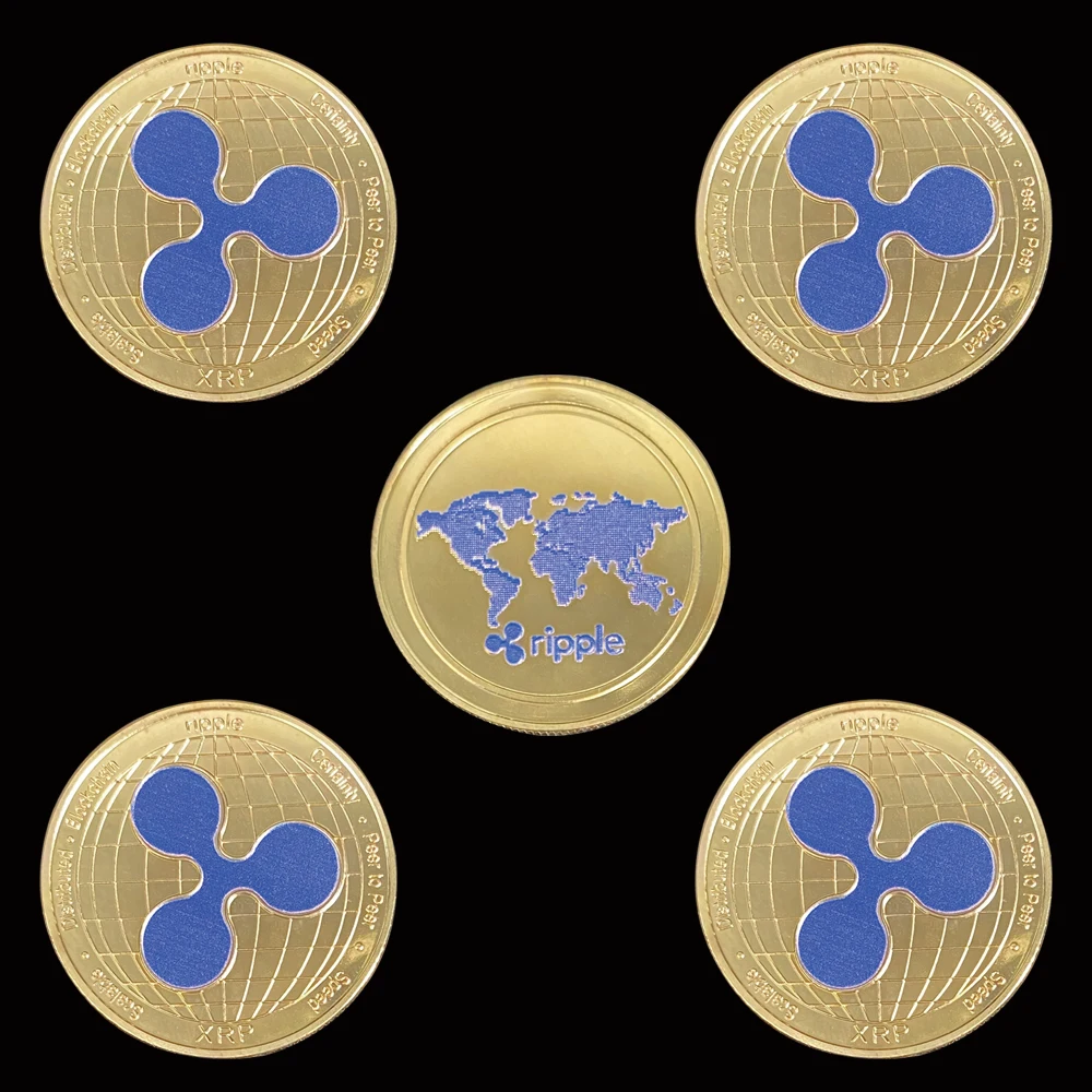 5pcs Gold Plated Ripple Coin Blue Color Copy Commemorative Coins Collection For Gift