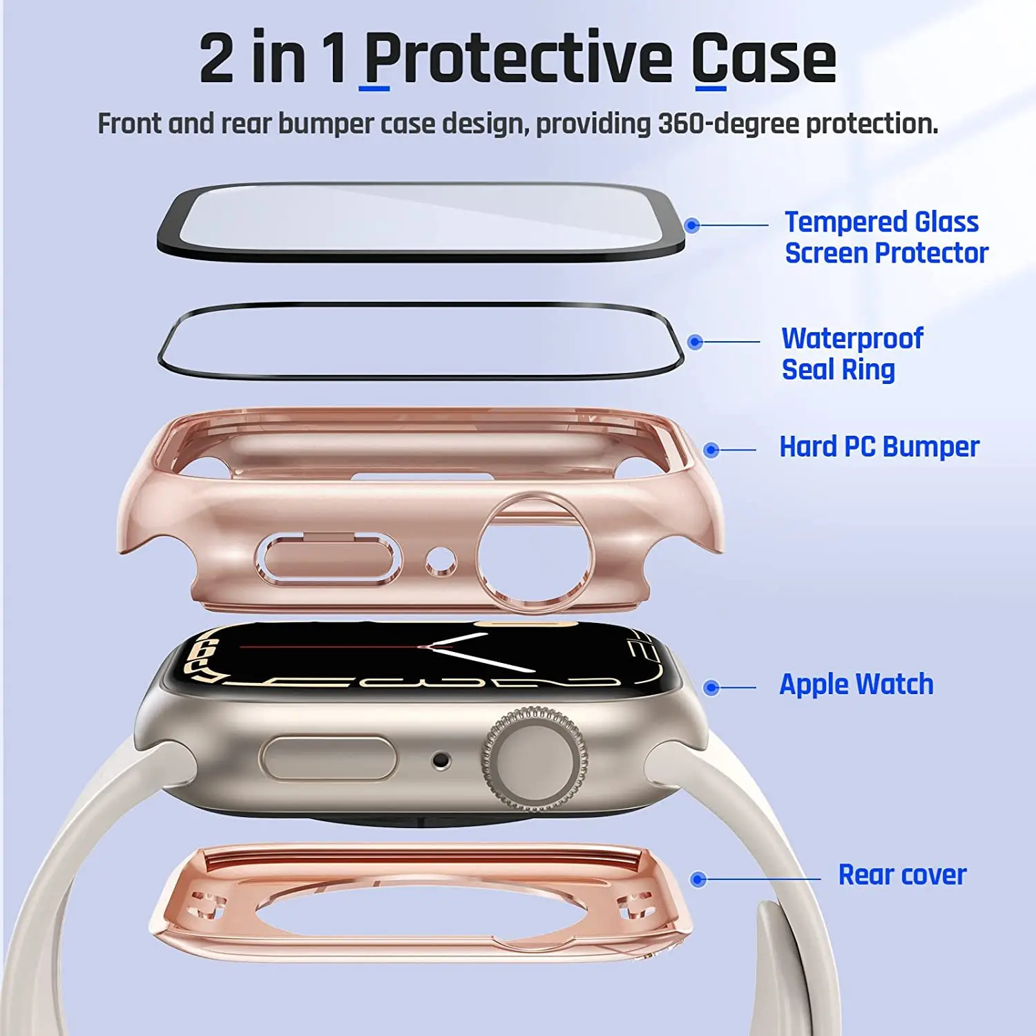 Glass+Cover for Apple Watch case 45mm 41mm accessories 44mm 40mm water proof Tempered Screen Protector iWatch series 7 8 SE 6 5