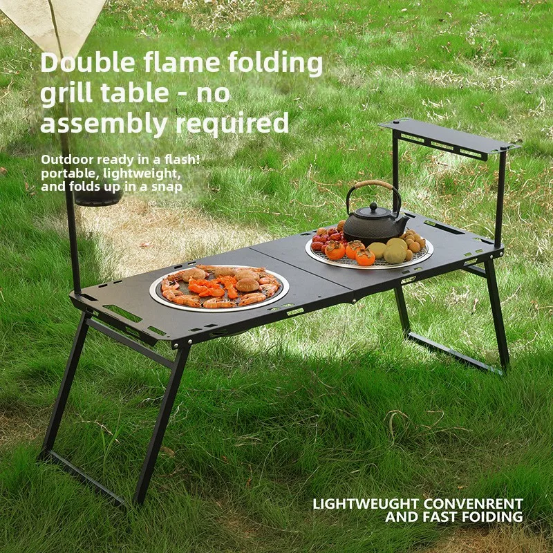 Outdoor camping folding barbecue grill outdoor charcoal grill surrounding stove tea making integrated table