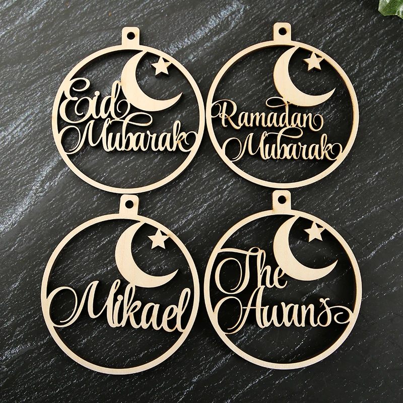 Eid decoration ramadan 2023  Ramadam ornaments Eid Custom names Wood Personalized Ornament custom Islamic Eid Mubarak gift tags