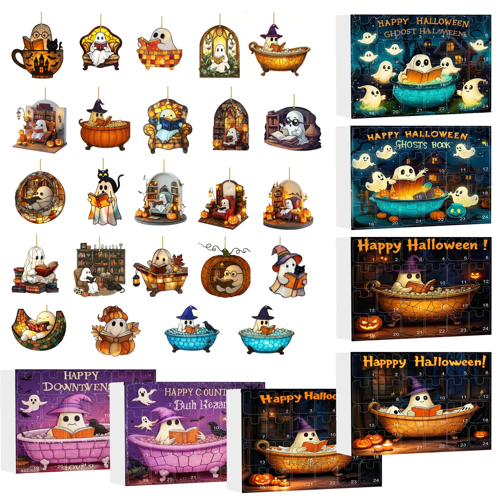

Halloween 2D Flat Countdown Hanging Ornaments Set Adorable Ghost Themed Halloween Decorations Family Holiday Decorations