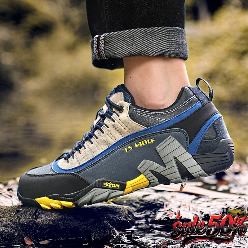 

Hiking Shoes Mens Waterproof Climbing Shoes Wear-resistant Trekking Sneakers for Woman Leather Outdoor Sports Adventure Man Shoe