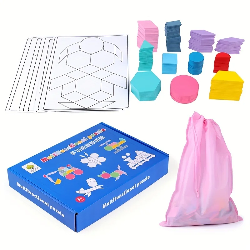

New 180pcs Montessori Puzzle Wooden Tangram Shape Set, Color Classification Stacking Game for Kids Preschool Brainstorming Gift