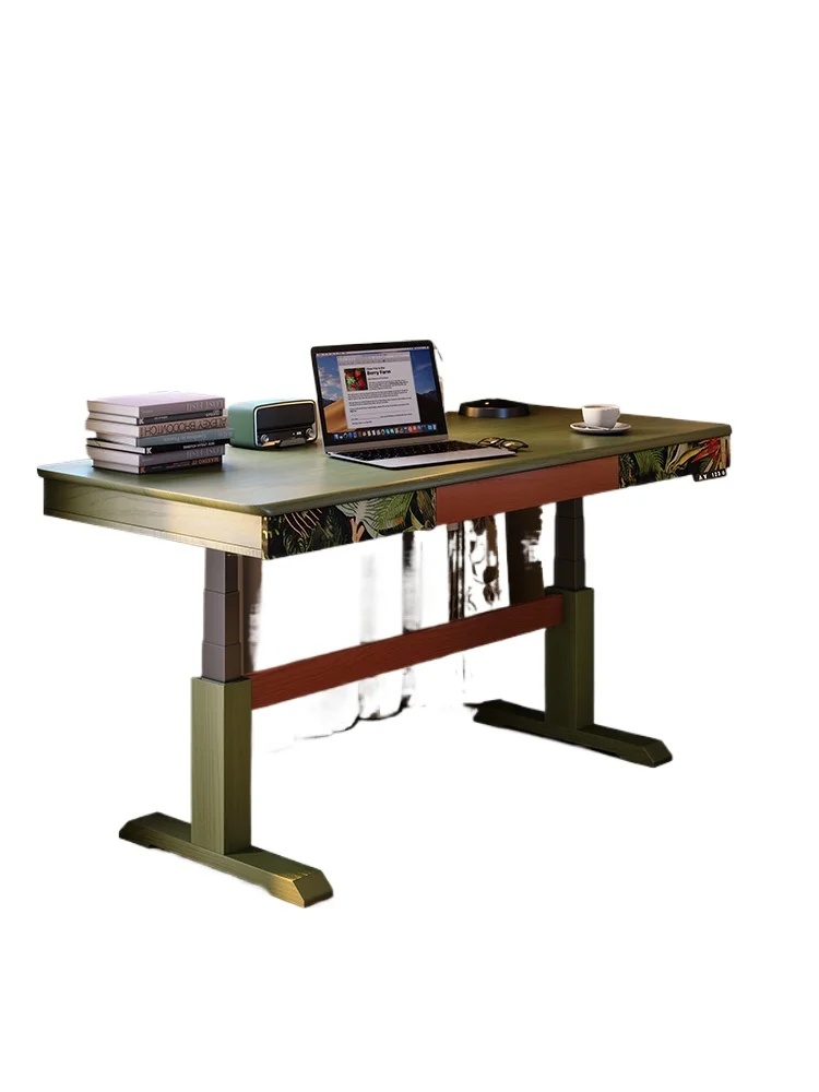 

Electric lifting table French retro home solid wood desk antique computer study table workbench