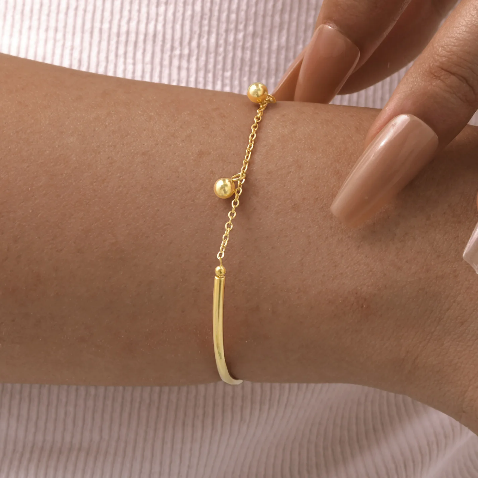 Image of Prjewel Minimalistisches Ball-Halbkreis-Armband für Damen, flache Kreuzkette, Edelstahl-Armbänder, wasserdichter Schmuck, Geschenk, Neu