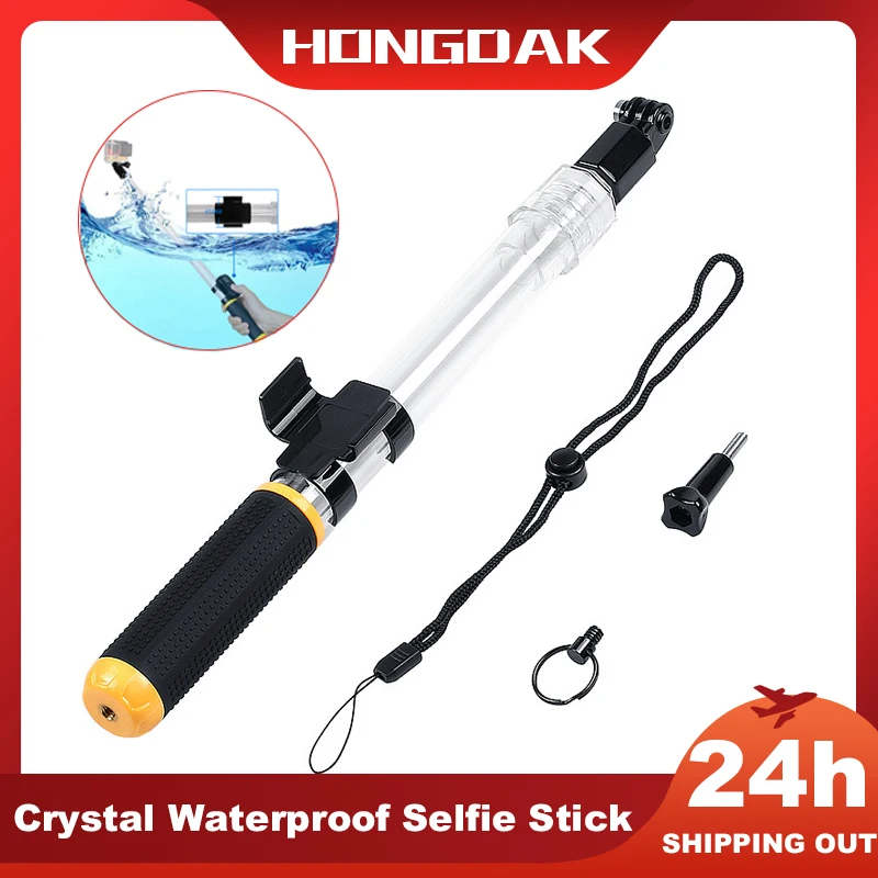 HONGDAK Monopod Waterproof Crystal Selfie Stick Telescopic Transparent Diving Rod for Phone Gopro Go Pro HERO 10 9 8 7 6 5 SJCAM