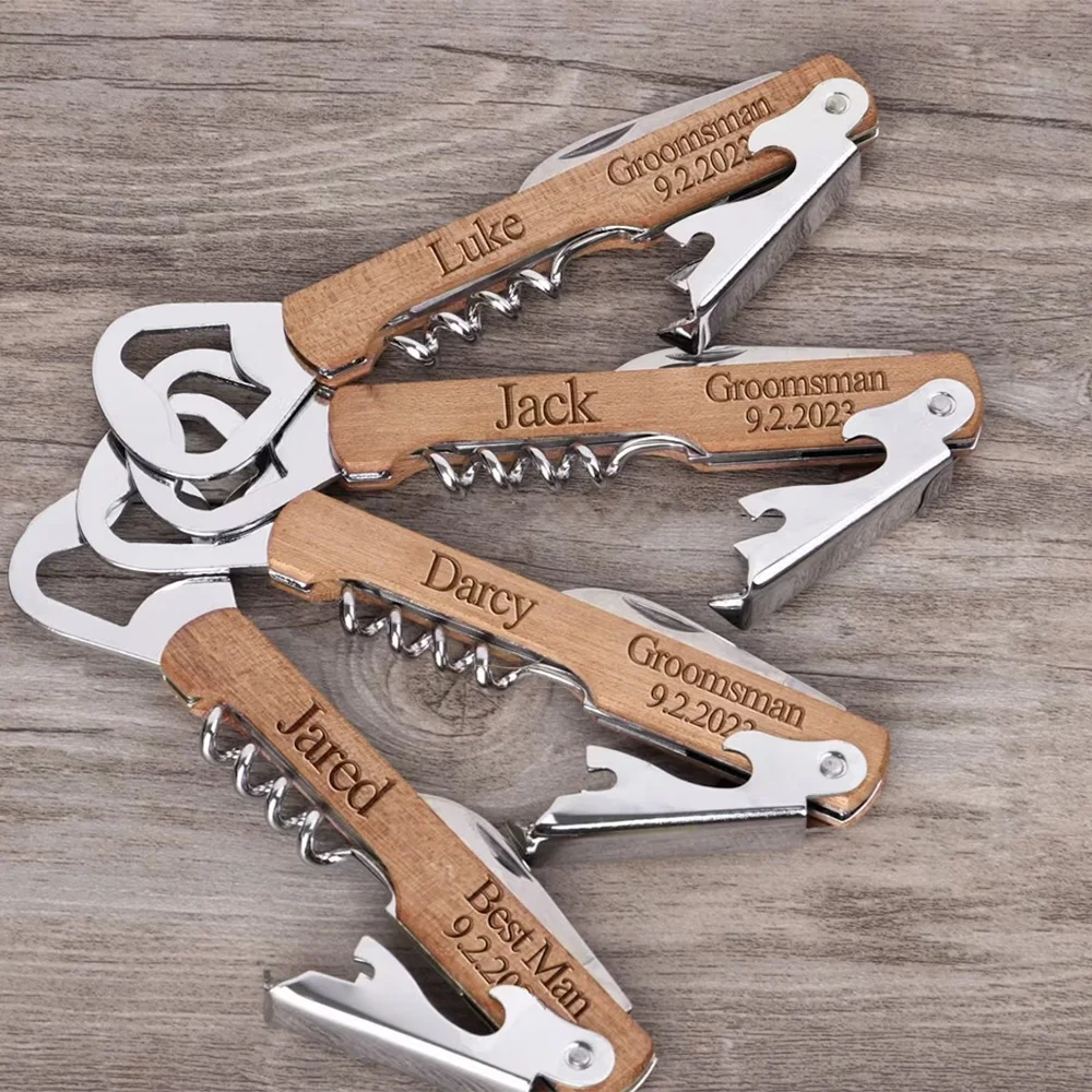 

Custom Wedding Opener Wood Corkscrew Bottle Openers Bachelor Party Supplies Thank You Favors Groom To Be Groomsman Guests Gift