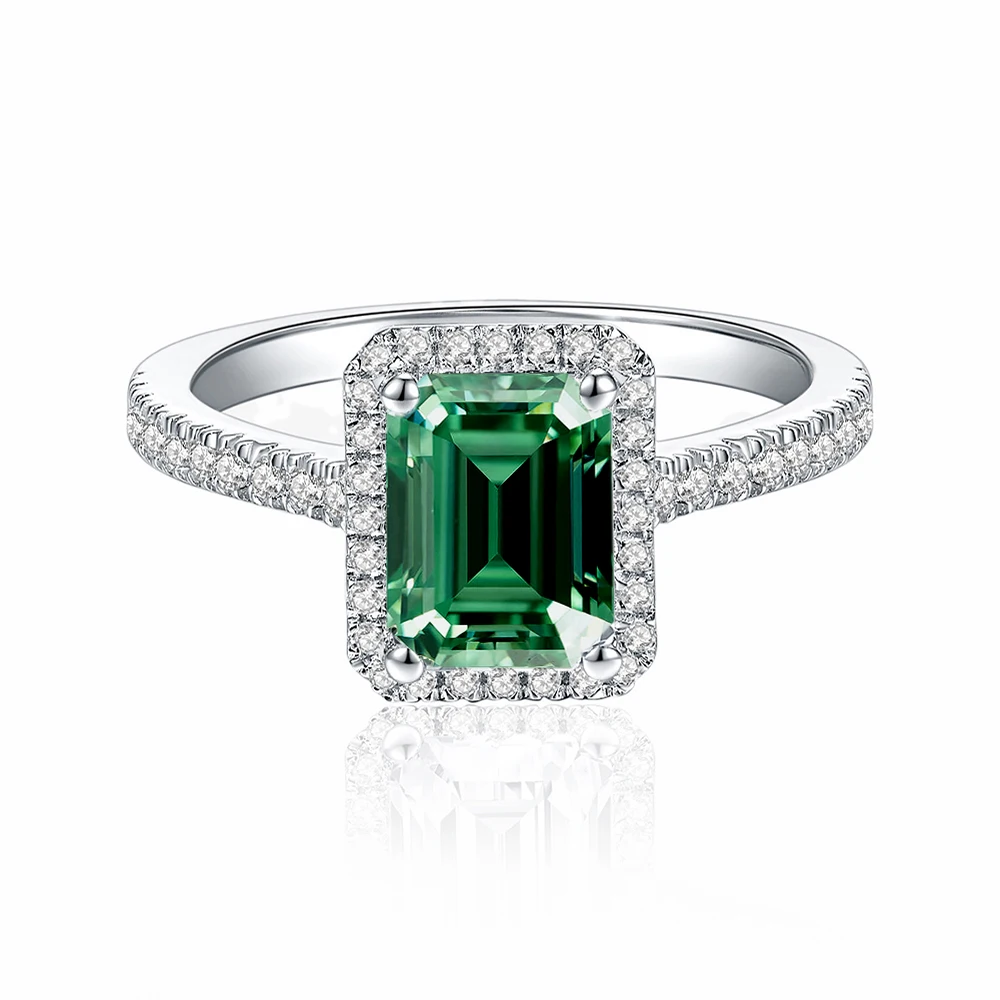 Luomansi Green Rectangle Moissanite Ring 1 Carat 2CT 6x8MM with Certificate 100% - S925 Silver Girl Jewelry Anniversary Gift