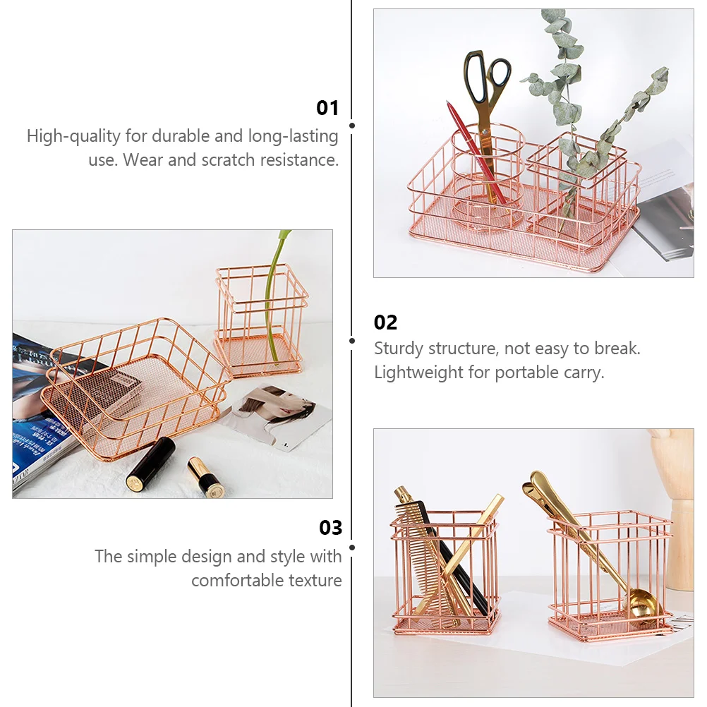 2 Pcs Wrought Iron Storage Basket Wire Pen Holders Shelves Desk Home Office Metal Baskets Lightweight Sturdy Structure