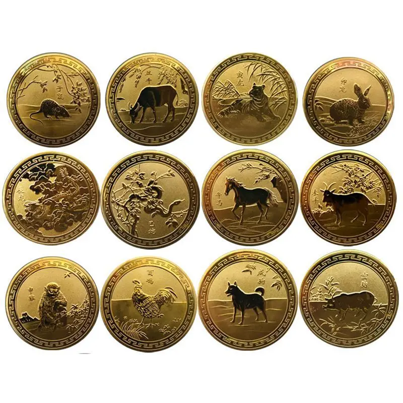 45mm Chinese Coins Lucky Animal Dragon Snake Horse Sheep Collectible Coins Metal Collection New Year Souvenir