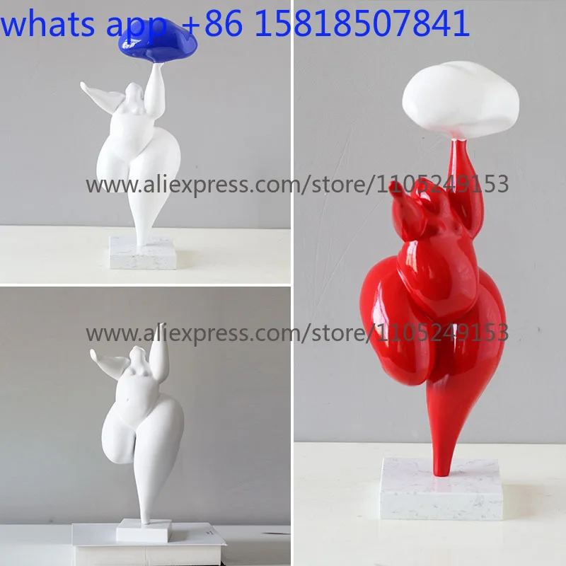 Modern simple white fat girl dancing figure sculpture ornament body art