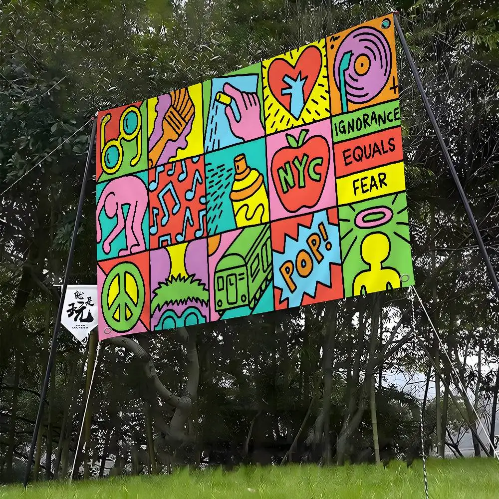 K-Keith Art Haring Large Size Flags Printing Patterns Interesting Birthday Party Decorations Banner