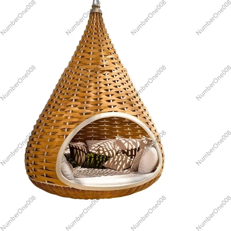 Hanging Egg Chair Rattan Swing Chair Outdoor Patio Hammock Swing Bed with Stand