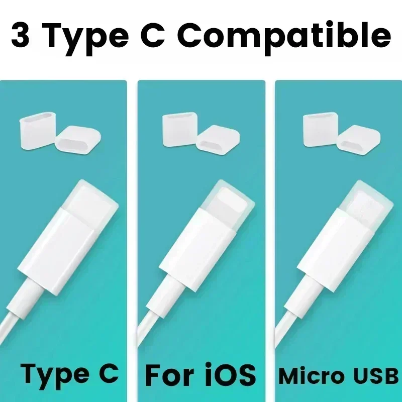 Silicone Data Cable Port Anti Dust Plugs Dust Covers Stoppers for IOS Type C Micro Usb Cover Cap Protectors for Charging Wire