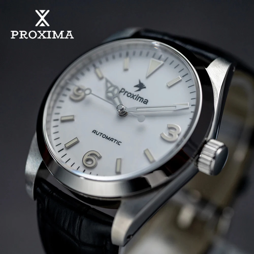 Proxima PX1690-369 37mm Simple Men Watches SW200 Movement Automatic Mechanical Leather Bracelet 20 Bar Waterproof Luminous