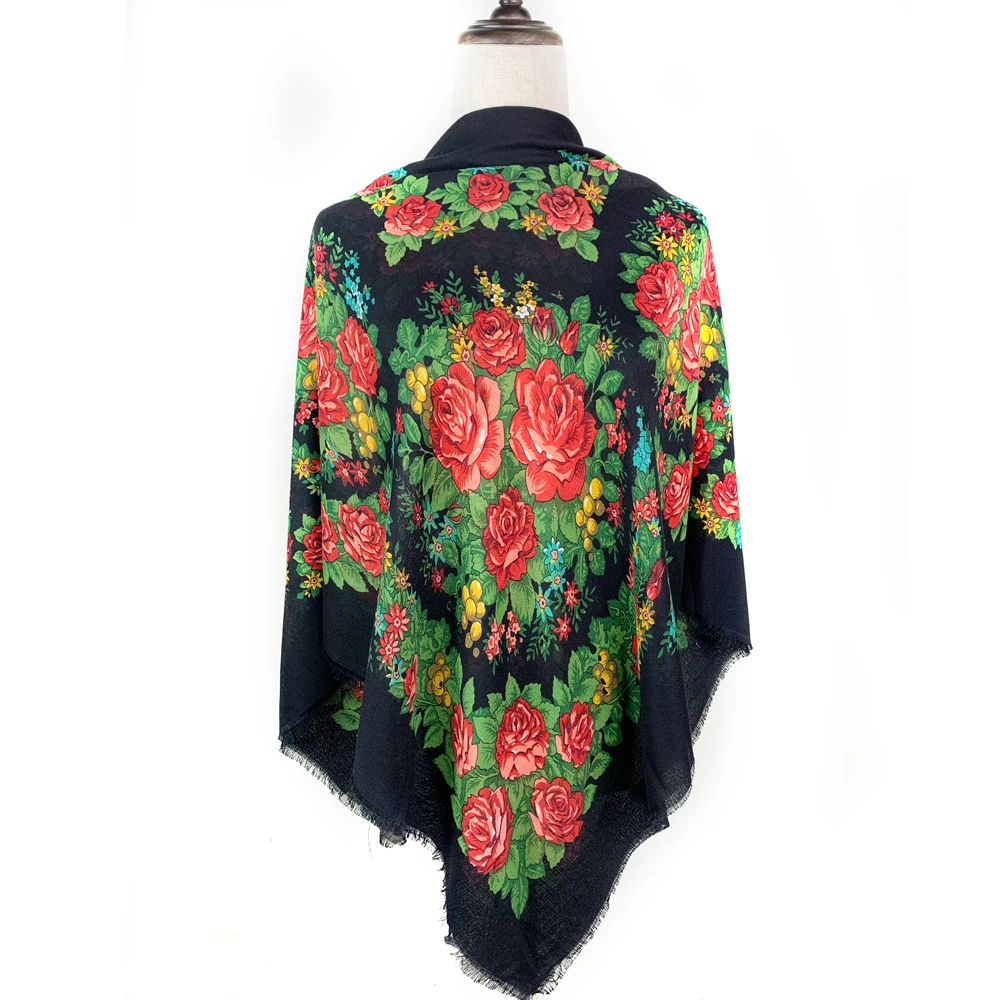 Pañuelo Cuadrado Ruso de 120*120cm para Mujer, Pañuelo de Lujo con Estampado Floral, Chal Ucraniano, Babushka, Hiyab, Envoltura para la Cabeza