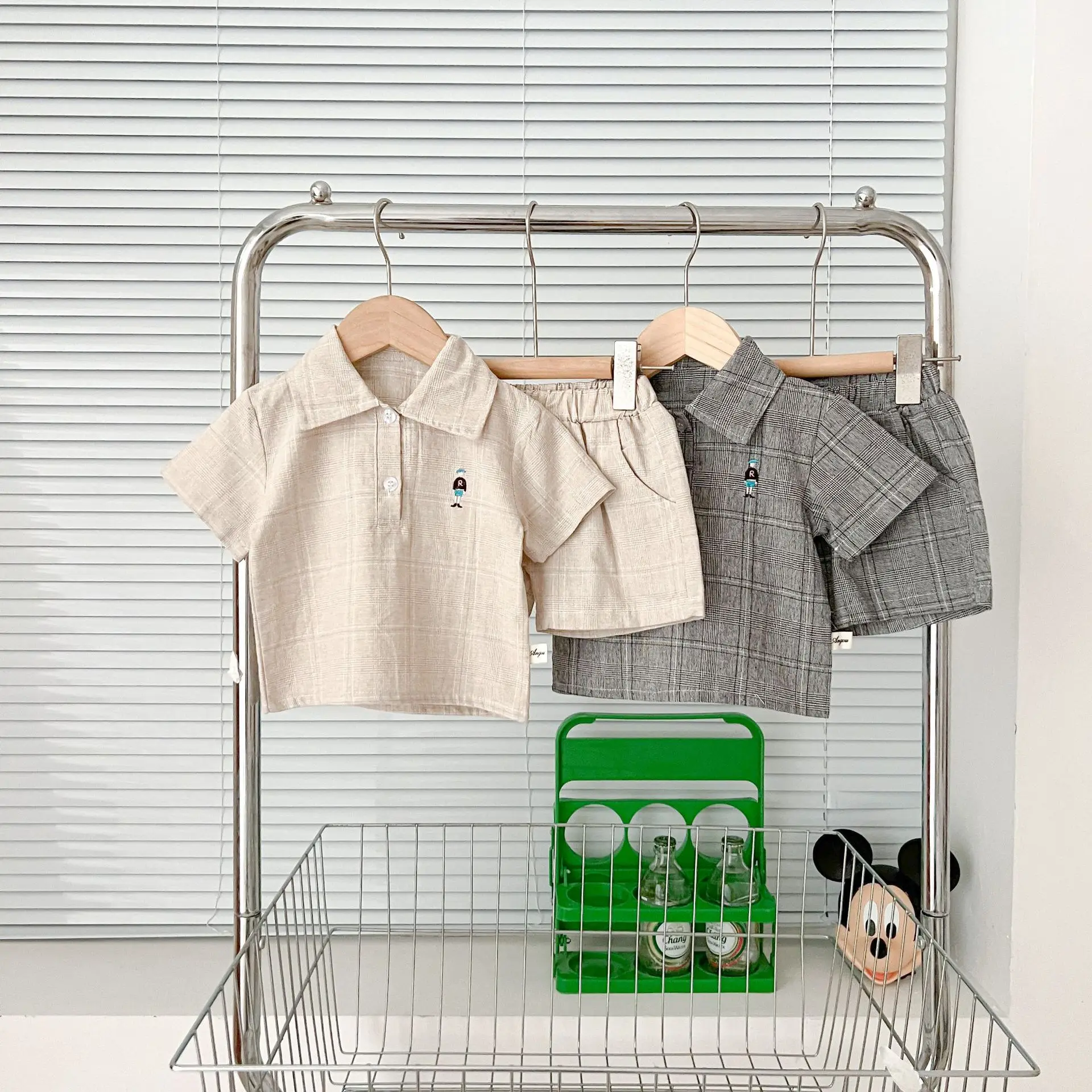 5491 Baby Clothing Set Summer Simple Fashion Boy's Suit Plaid Short Sleeve Shirt+Short 0-3Y Kid's Two Piece Set
