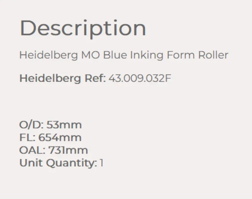 43.009.032F Intermediate Roll For Heidelberg MO Printing Machine Parts