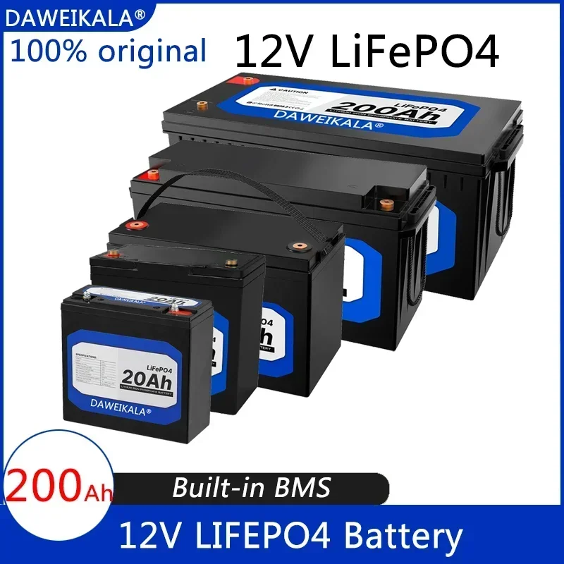 Batteria 12V 20Ah 50Ah 100Ah 150Ah 200Ah LiFePo4 batteria al litio ferro fosfato batterie BMS integrate per barca solare nessuna tassa