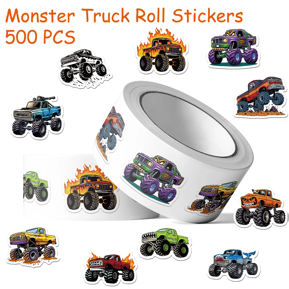 500pcs Cartoon Monster Truck Roll Stickers Decals For Laptop Scrapbook Skateboard Suitcase DIY Graffiti Aesthetic Stickers