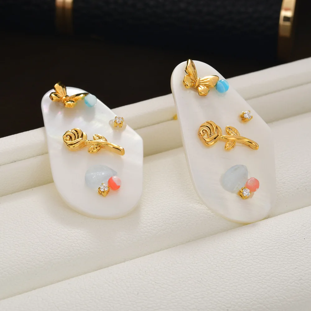 

Fashion Temperament Natural Shell Butterfly Rose Earrings for Women Exquisite Girls Sweet Geometric Ear Accessories Luxury